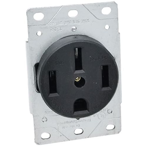 Dlh Western 50 Amp Plug Female 125/250V, Flush Mounting Receptacle Industrial Grade, Side Wired Black Plastic Electrical Outlet