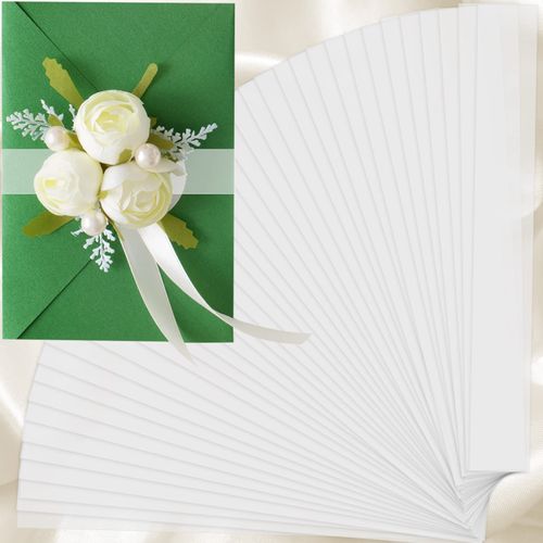 Yexiya 100 Pcs Vellum Belly Bands for 5x7 Invitations Clear Invitation Belly Bands Wedding Vellum Band for Envelopes Wraps Jackets Christmas Card Gift(Pure White Pattern, 1.5 x 12 Inch)