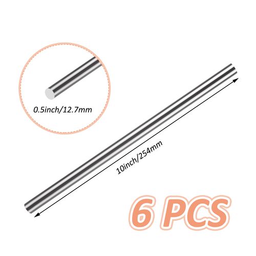 ZOFORTY 6Pcs 304 Stainless Steel Round Rod 1/2”Diameter 10”Length Metal Solid Shaft Rods Stainless Steel Rods for Industry Metal Working DIY Craft