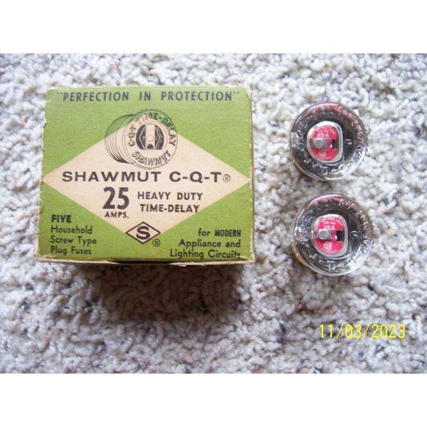 2 Vintage Unused Shawmut CQT 25 Amps Heavy Duty Time Delay Screw Plug Fuses Box