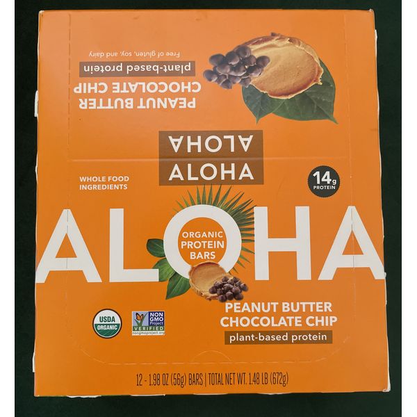 Aloha Organic Plant Based Protein Bars - Peanut Butter Chocolate Chip - 12 Count