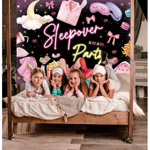 Sleepover Party Backdrop Spa Theme Decoration Banner Pajama Party Pillow Fight Theme Birthday Background Cake Table Studio Props (7x5FT（210x150cm）)