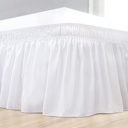 Biscaynebay Wrap Around Bed Skirts for Queen Beds 15" Drop, White Adjustable Elastic Dust Ruffles Easy Fit Wrinkle & Fade Resistant Silky Luxurious Fabric Machine Washable
