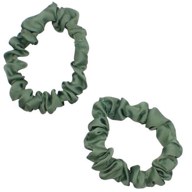 Topkids Accessories Set of 2 Small Satin Scrunchies for Girls & Women, Hair Accessories for Ladies & Teens, Non-Slip Scrunchie, Imitation Silk Scrunchies, Hair Bobbles (Olive Green)