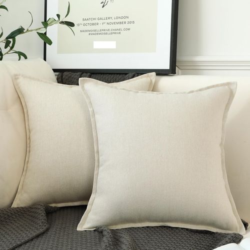 LIGICKY Set of 2 Linen Throw Pillow Covers 18x18 Inch Cream White Decorative Throw Pillow Covers for Living Room Couch Bed Sofa Rustic Farmhouse Boho Home Decor