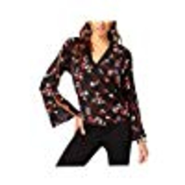 Thalia Sodi Printed Split-Sleeve Top Black Combo S