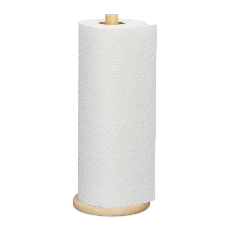 Relaxdays Standing Kitchen Roll Holder Bamboo Roll Holder for Kitchen ...