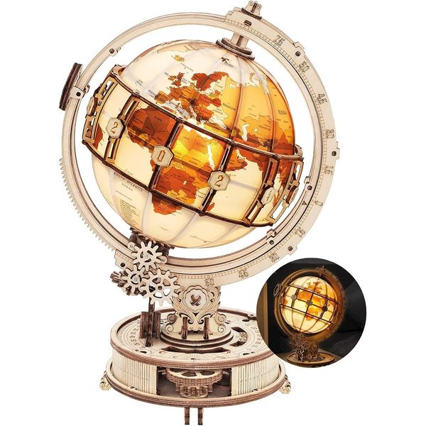 3D Wooden Puzzles Adults Illuminated Globe Stand 180pcs Built-in LED Home Decor