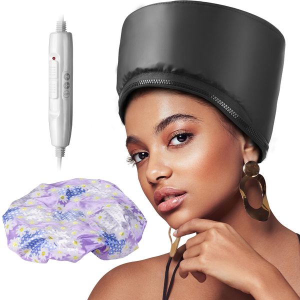 Hair Steamer Cap for Deep Conditioning, Heat Cap for Hair Treatment, Steam Cap for Afro Hair Deep Conditioning, Hair Spa Care Home Use, 2 Temperature Modes