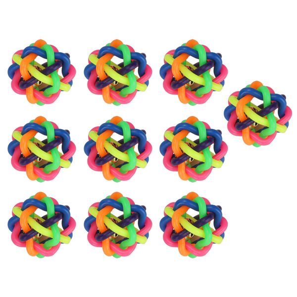 Zerodis 10Pcs Pet Wobbly Rubber Ball,Colorful Dog Rubber Woven Ball Built in Bell Pet Chew Teeth Grinding Interactive Toys for Indoor Cats and Dogs