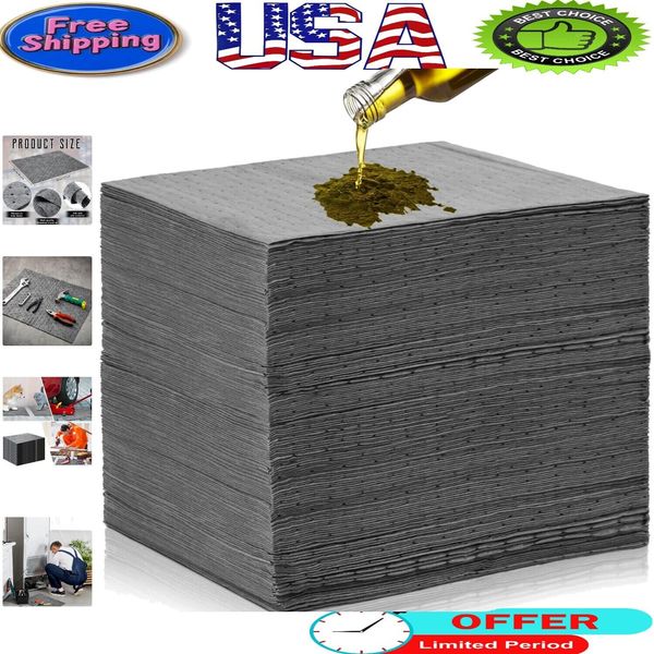 100 Oil Absorbent Pads, 9.8 x 13 Inch Dimpled Mat for Garage and Home Protection
