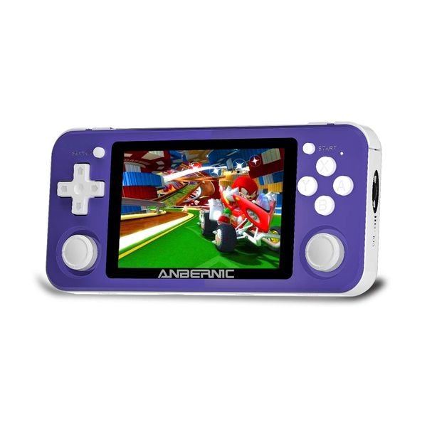 RG351P Handheld Game Console, Retro Game Console Open Linux Tony System RK3326 Chip 64G TF Card 2500 Classic Games 3.5 Inch IPS Screen 3500mAh Battery (Purple)