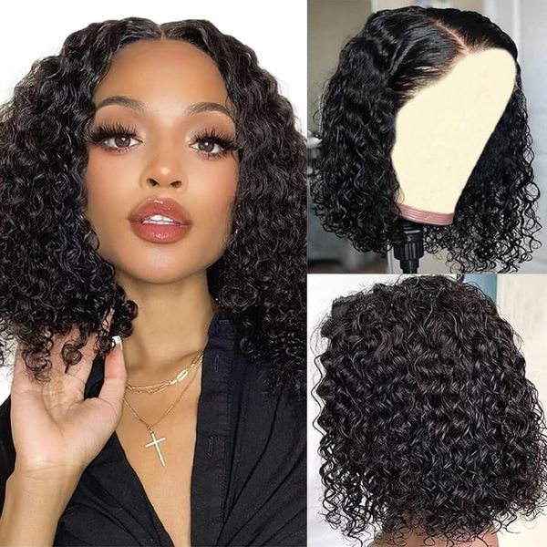 Sungirl Bob Wig Human Hair 13x4 Deep Wave Curly Lace Front Wigs Human Hair For Women Short Bob Human Hair Wig Pre Plucked with Baby Hair Glueless Hair Curly Wigs Nature Hairline 180% Density 10 Inch