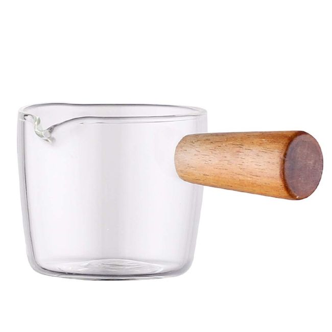 Homornat Japanese Style Glass Multifunctional Dish with Wooden Handle Coffee Dessert Making Milk Pan (100ml) Domestic Shipping in Japan 3-5 Days