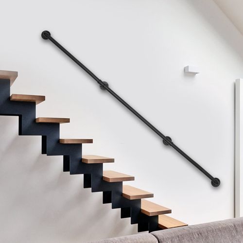 12FT Hand Rail Banister Wall-Mount Staircase Grab Galvanized Iron Stair Handrail
