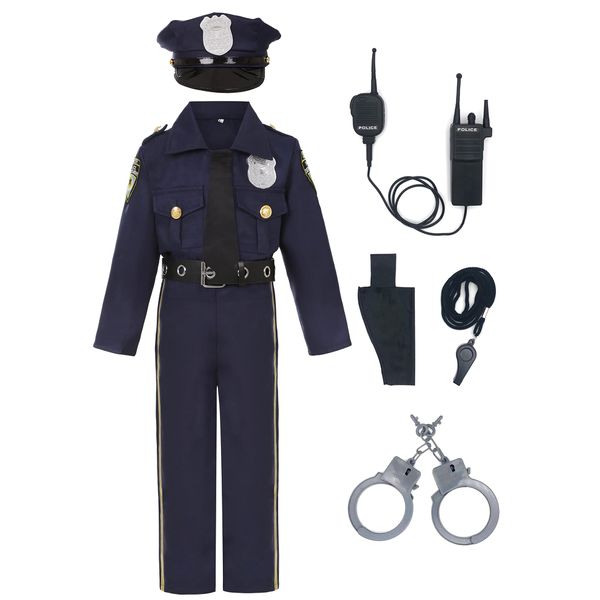 Viyorshop Kids Police Costume Deluxe Police Officer Costume Cop Set for Halloween Cosplay Dress Up Costume(8-10 Years)