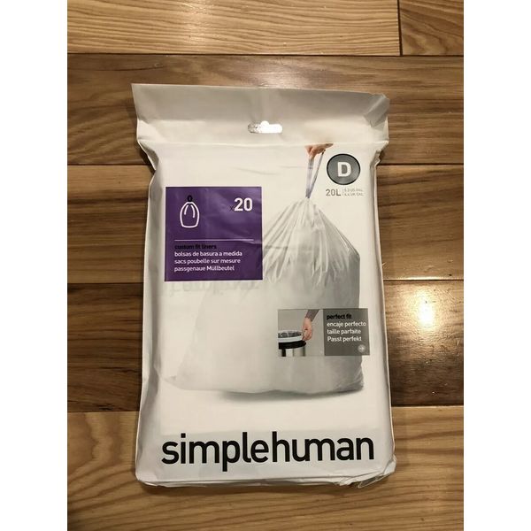 Code D 20 Ct SIMPLEHUMAN Custom Fit Trash Bags Can Liners Refill Size WHITE Pack