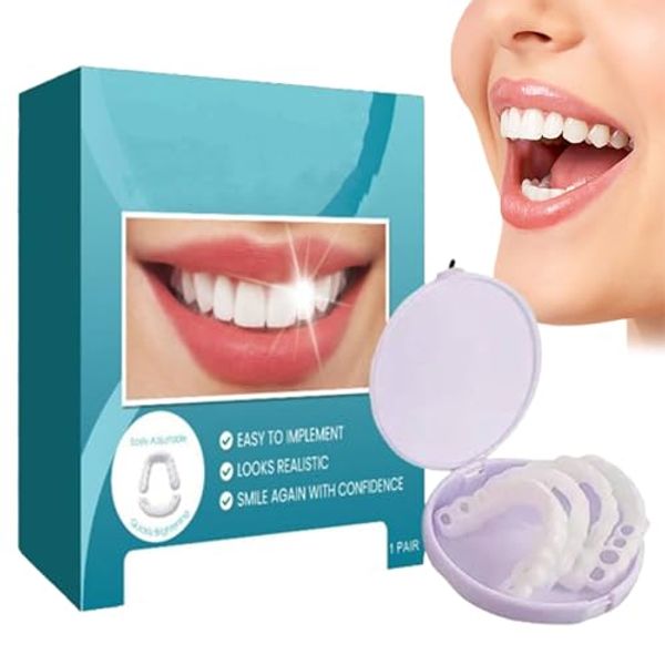 Adjustable False Teeth, Adjustable False Teeth Removable Whitening False Teeth Silicone Upper + Lower Dentures Dentures Easy to Wear Comfortable Reusable Whitening False Teeth Unisex