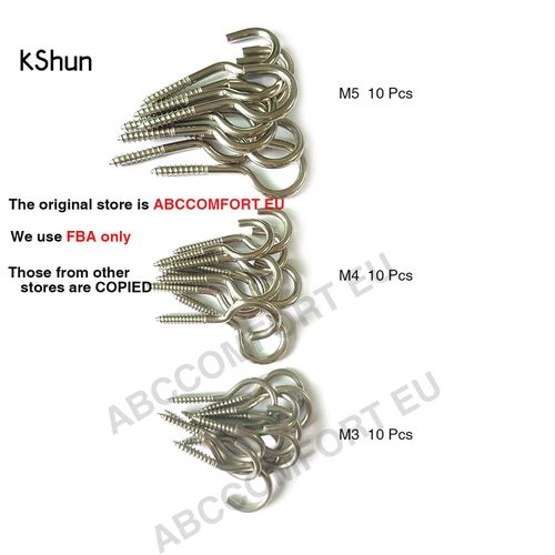 KShun 30 PCS Screw-in Hooks in Stainless Steel (304) 3 Sizes 40mm 50mm 65mm Eyelet Screw Hooks Sturdy Cup Hooks for Hanging Outside Lights