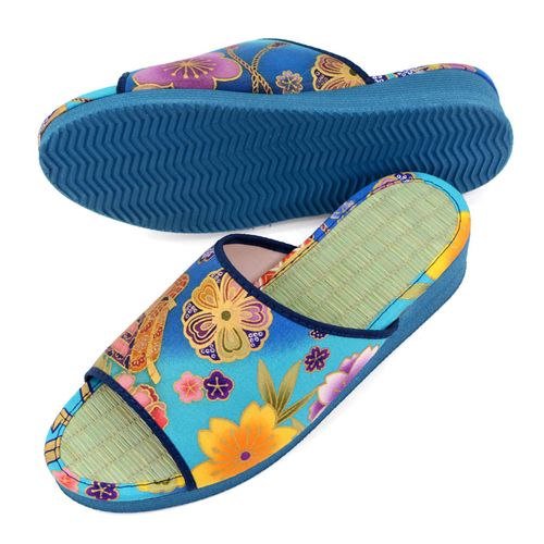 Takeharu Slippers, Tatami, Made in Japan, Women's Sandals, Tatami, Irose, Japanese Pattern, Tatami Slippers, Yuzen Blue (880)