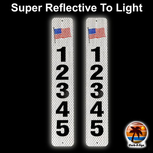 Curb N Sign Mailbox Numbers Plaques - Made of Premium Silk-Screened Aluminum - Super Reflective Mailbox Numbers for Outside – Pack of 2 Customized Mailbox Number Plaque - Pre-Drilled (USA Flag)