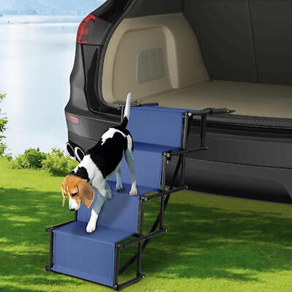 Folding Dog Pet Steps Ramp Stairs Car Boot Portable Ladder for High Beds Blue