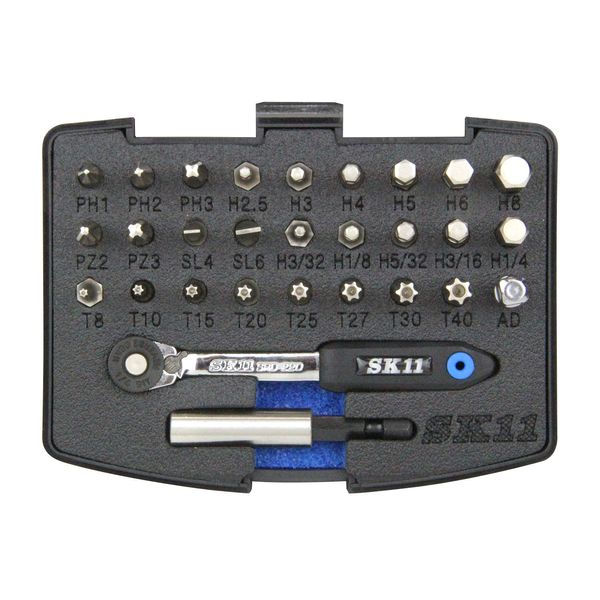 SK11 SRD-2230 Slim Ratchet Driver Set, 52 Gears, Replaceable Type, 30 Piece Set