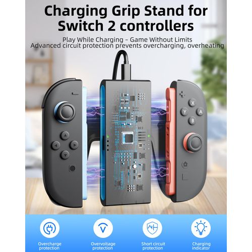Charging Grip for Switch 2 Controllers Ergonomic design, easy to hold,not easy to fatigue, Type-C charging, USB cable included, with LED indicator, colorful hints (orange & blue) at the handle link