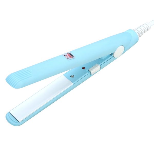 2-in-1 Mini Hair Straightener, Portable Travel Straightener Ceramic Flat Curling Iron Hair Curlers for Women Short Hair Bangs Beard(US Plug-Blue)