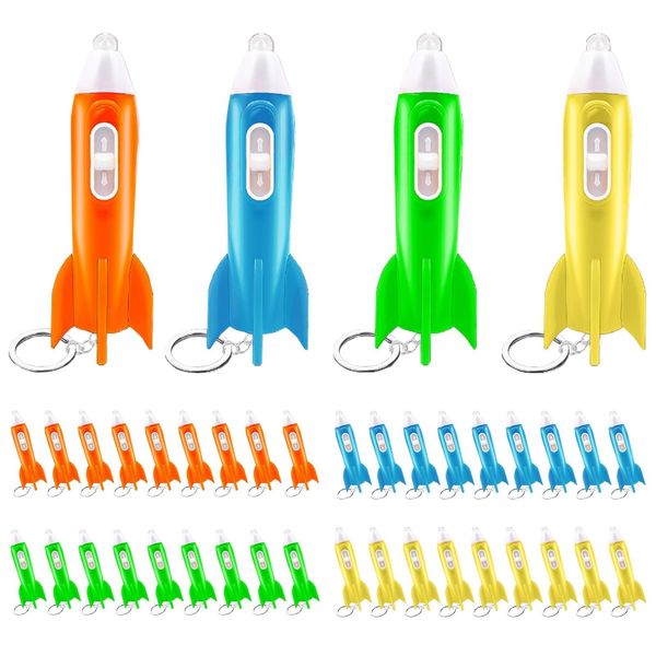 REDANHA 36 Pieces Mini Rocket Flashlight Keychain 4 Colors Kids Rocket Led Flashlight for Astronaut Themed Outer Space Party Favors Birthday Party