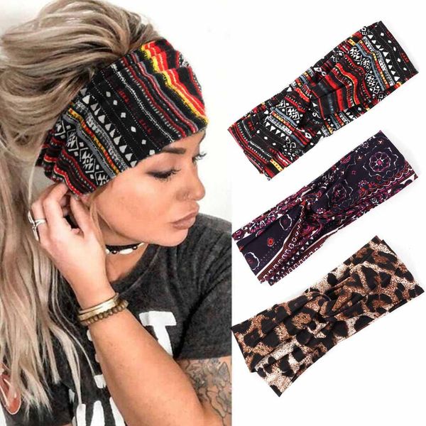 Zoestar Boho Criss Cross Stirnbänder Schwarz Yoga Head Wraps Vintage Gedruckt Haarschal Stilvolle Elastische Haarbänder für Frauen (3 Stück) (G)