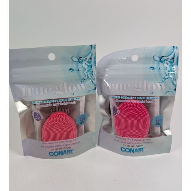 Conair True Glow 2 Pack Disposable Mini Facial Brush 120 Uses, Battery Operated