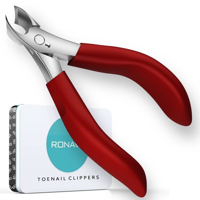 Thick Toe Nail Clippers - Durable Professional Thick Nail Clippers for Men Seniors, Large Foot Nail Clippers for Elderly Men Women Long Handle Safe and Strong RONAVO (Red)