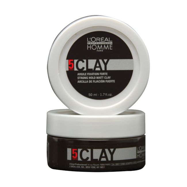 L'Oréal Professionnel Homme Strong Hold & Matte Finish Clay, Tames Your hair and Adds Texture, For Men, 50 ml