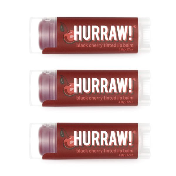 Hurraw! Black Cherry Tinted Lip Balm, 3 Pack: (Sheer Red Tint) Organic, Certified Vegan, Cruelty and Gluten Free. Non-GMO, 100% Natural Ingredients. Bee, Shea, Soy and Palm Free. Made in USA