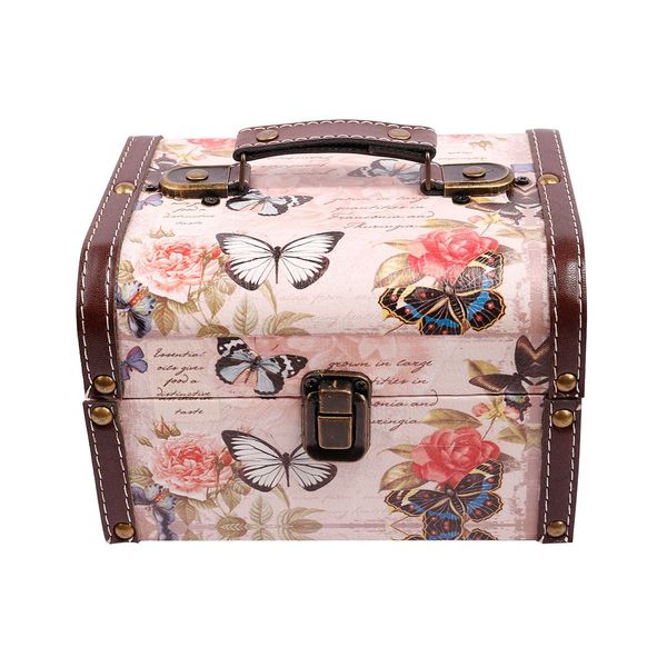 WaaHome Butterfly Jewelry Box for Kids Women Girls Mom Gifts 7.1'' Large Wood Treasure Box Decorative Keepsake Box with Lids Pink Butterfly Memory Box for Keepsakes Home Decorations