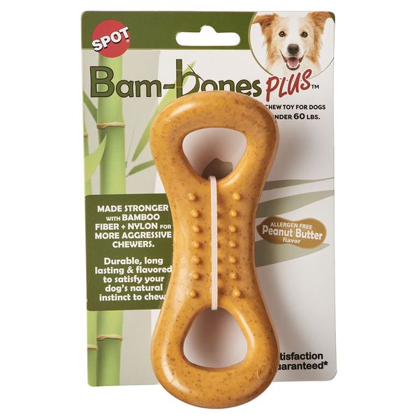 SPOT Bam-bones PLUS Figure 8 - Bamboo Fiber & Nylon, Durable Long Lasting Dog Chew for Aggressive Chewers – Toy for Dogs & Puppies under 60lbs, Non-Splintering, 6in, Allergen Free Peanut Butter Flavor