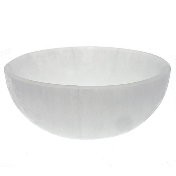 Selenite Round Bowl Hand-Carved Round Selenite Crystals Holder for Cleansing, Healing, Charge All Your Crystals and Tumbles Creative Dish Jewelry Storage Bowls Decoration or Gift (10 cm)