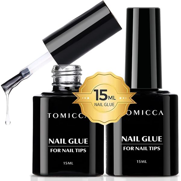 TOMICCA Gel Nail Glue Set, 4 in 1 Nail Glue UV Gel Set for Acrylic Nails, Super Strong Brush On Nail Glue Gel for False Nails and Gel Nail Polish, UV/LED Lamp Cure Required