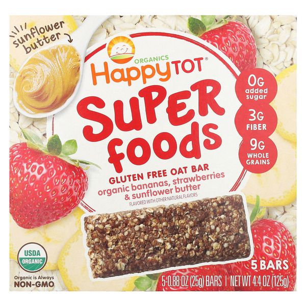 Happy Tot, Superfoods, Gluten Free Oat Bar, Organic Bananas, Strawberries &