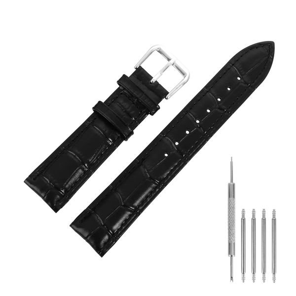 cobee Leather Watch Straps, Soft Black Alligator Embossed Watch Bands Replacement, Leather Replacement Watch Band for Men and Women, Smart Watches Wristbands Sport Watches Bracelet Clasp(20mm Ear Pin)