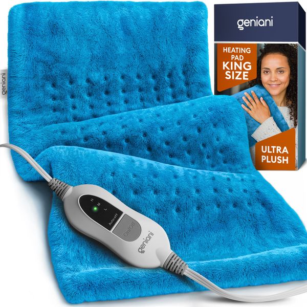 GENIANI Extra Large Electric Heating Pad for Back Pain and Cramps Relief - Auto Shut Off - Soft Heat Pad for Moist & Dry Therapy - Heat Patch (Aqua Blue)