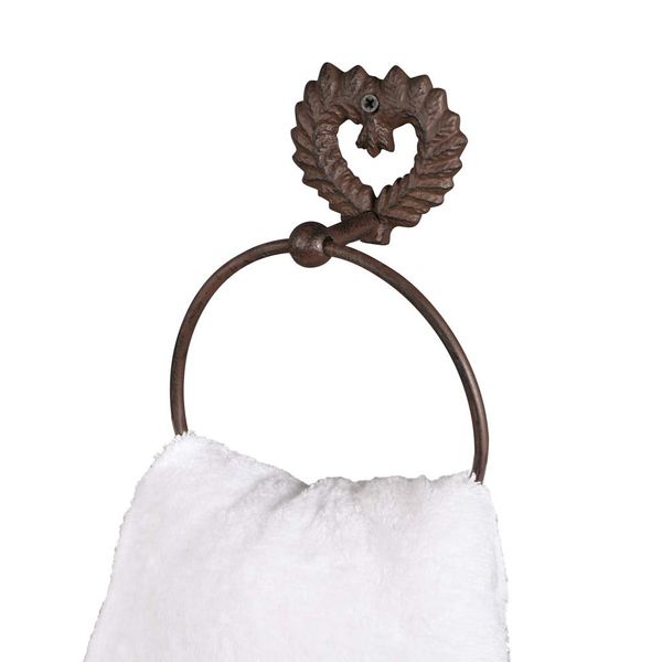Brown Towel Ring Wall Mounted Iron Heart Hook Bathroom Rail