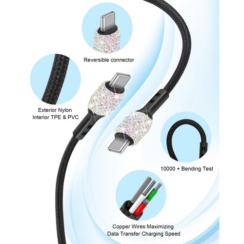 Bling USB C Wall Charger, 20W PD QC Dual Port Fast Adapter with 3.2FT Type-C Charging Cable Compatible for iPhone 16 15 Pro Max iPad Android S23/S22/S21/Plus/Ultra/S10/Note (Multicolor)