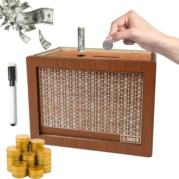 5000$ Cash Vault Wooden Savings Box Wooden Cash Saver Money Box, Cash Saver Box