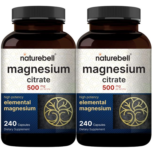 2 Pack Magnesium Citrate 500mg, 480 Capsules | High Purity Elemental Form – Extra Strength | Essential Mineral for Heart, Muscle, & Digestion Support – Non-GMO & No Gluten