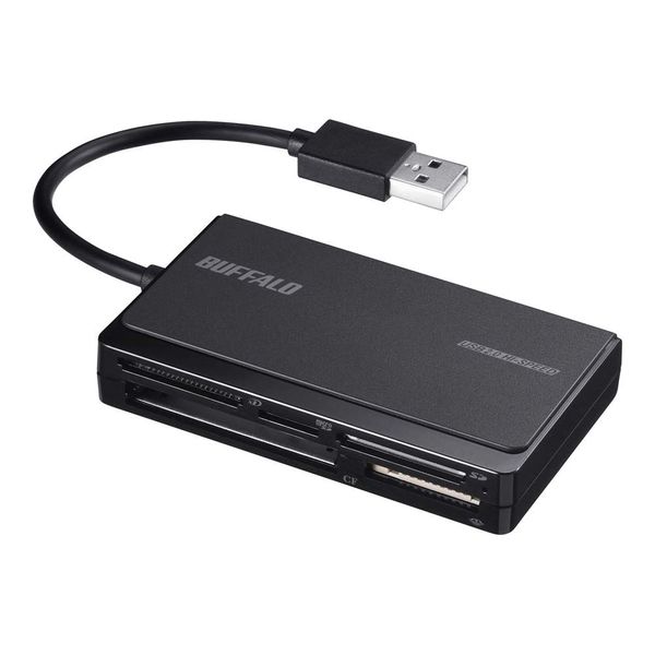 BUFFALO BSCR508U2BK USB 2.0 Multicard Reader UHS-I Compatible Cable Storage Model, Black