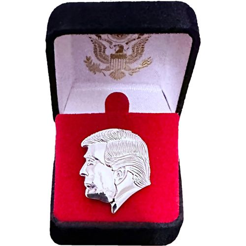 Trump Lapel Pin,1x1” Silver Plated Donald Trump Lapel Pin, Trump Profile Lapel Pin, Pin for Jacket Collar, Hat, Shirt, Bag, etc., including a Beautiful Display Case
