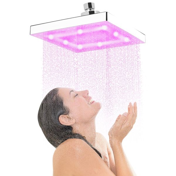 Duschkopf Led Duschkopf Regendusche 8" Zoll quadratisches Chromgesicht Niederschlag LED-Duschkopf 7 Farben ändern Romantisches Licht Home