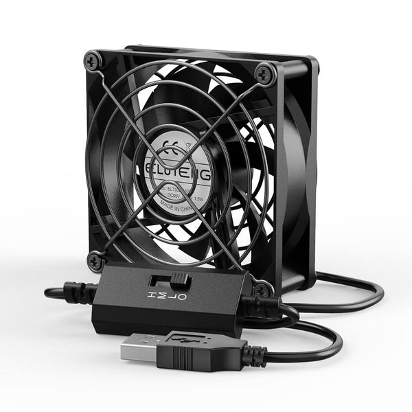 ELUTENG 80mm USB Fan 5V with L/M/H 3 Adjustable Speed, USB PC Computer Fan 80mm USB Electronic Cooling Fan 2900RPM with Metal Grill for Laptop/TV Box/AV Cabinet/PS4/Router